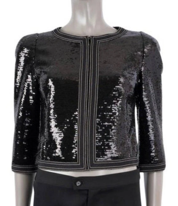Giacca da sera corta Chanel vintage 2013 nera paillettes 34 36 2 4 cappotto top 13 S XS