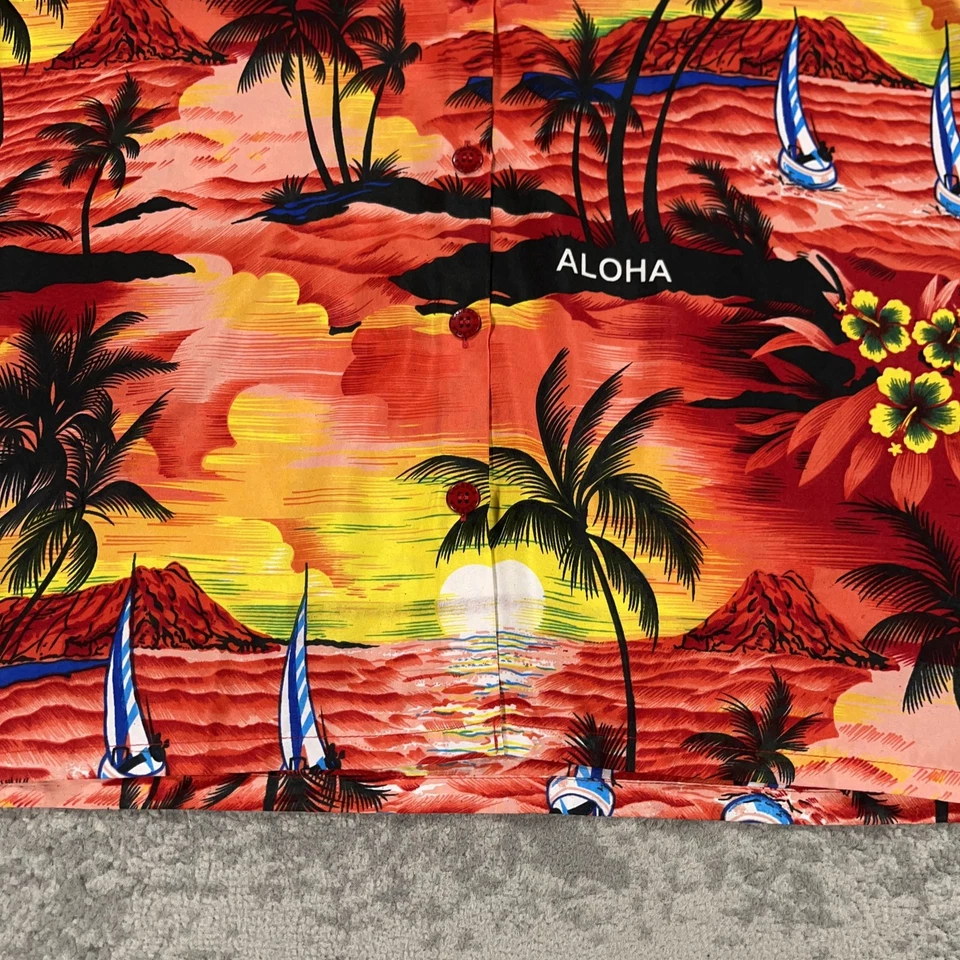 La Leela Hawaiian Shirt Womens Large Aloha Sunset Palm Tree Floral Beach Casual - Image 3 of 4