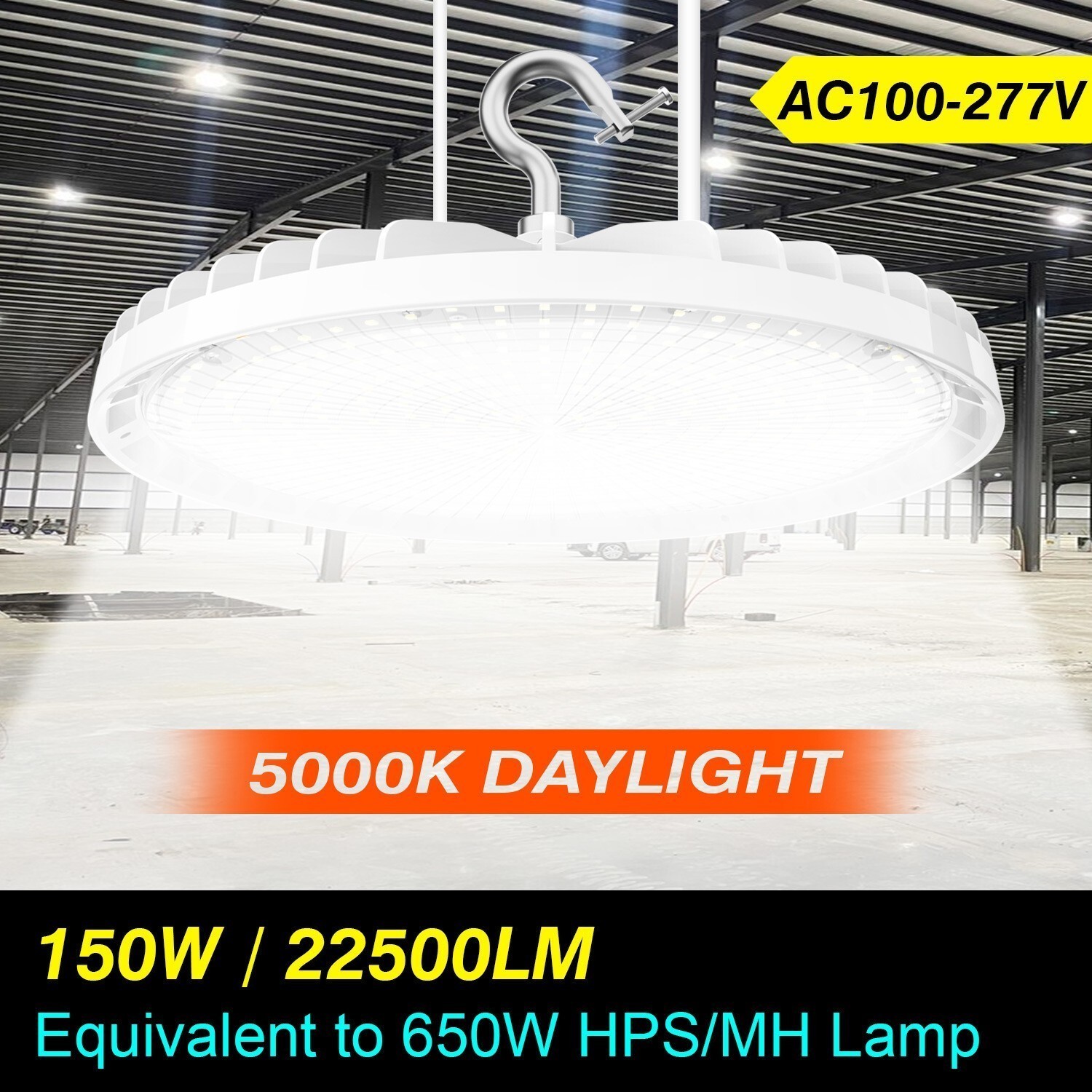 KUKUPPO LED High Bay Gym Factory Warehouse Light 150W Dimmable UFO Hanging Lamp