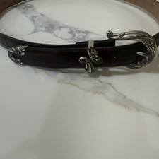 Brighton Brown Croc Embossed Leather Belt Silver Tone Buckle Size XL