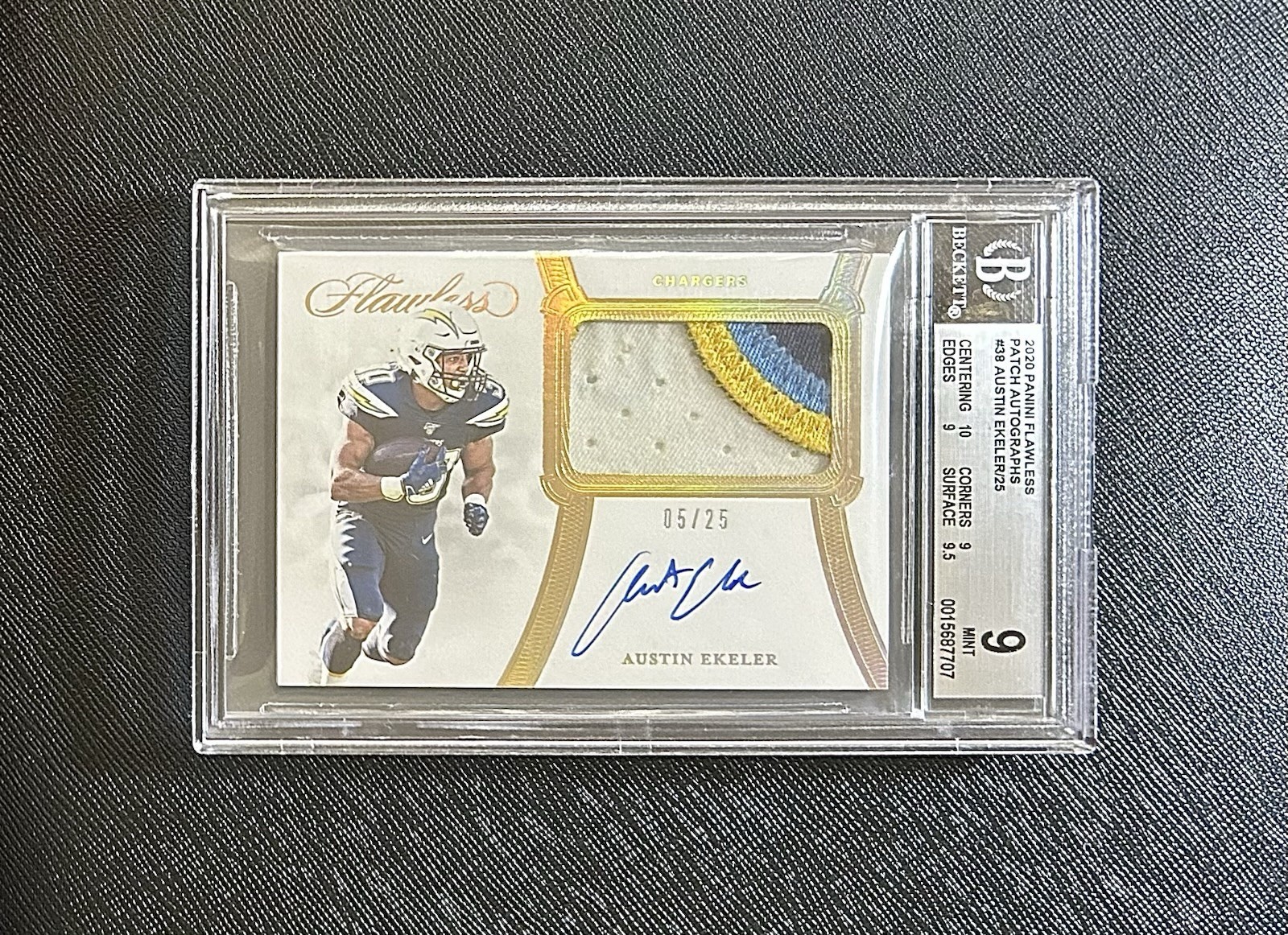 2020 Panini Flawless Austin Ekeler - 05/25 Game Worn Patch Auto BGS 9