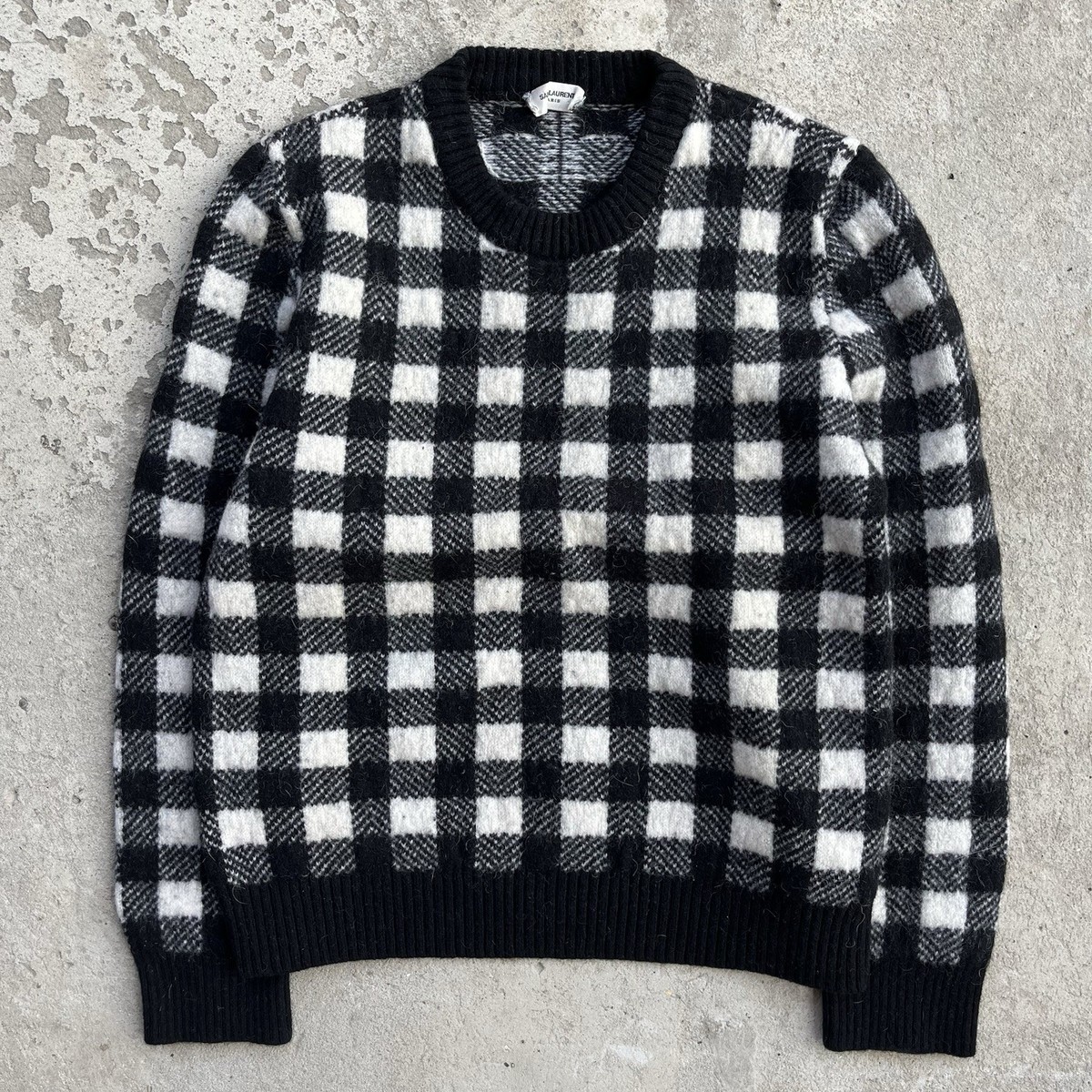 FW14 Saint Laurent by Hedi Slimane Wool Checkered Sweater | eBay