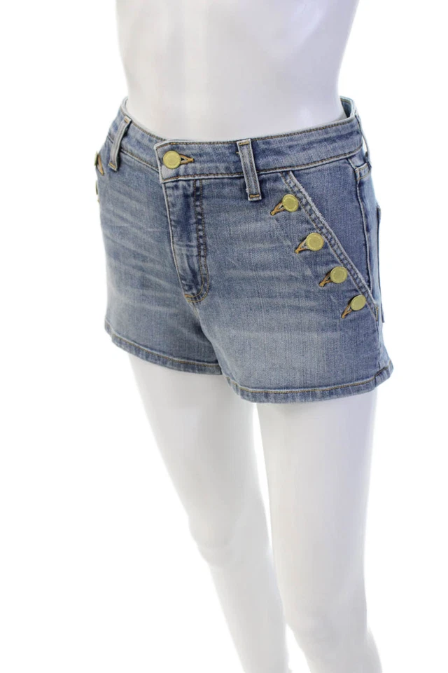 Ramy Brook Womens Cotton Buttoned Pocket Detail Denim Shorts Blue Size 24 - Image 2 of 4