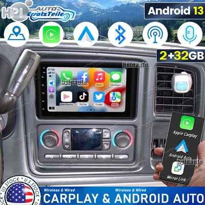 2-32GB Carplay Android 13 Radio Stereo DSP RDS For 2003-06 Chevy Tahoe Silverado
