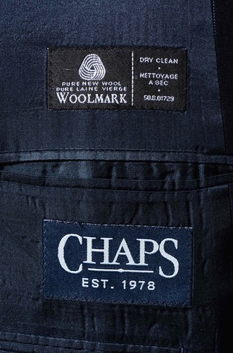 44R Chaps Three-Button Dark-Blue Pinstriped Wool 2-Piece Suit 36x32 Trousers XL - Picture 12 of 14