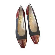 New Salvatore Ferragamo Black Fabric Calf Leather Pumps Size: 6.5 AA With Box