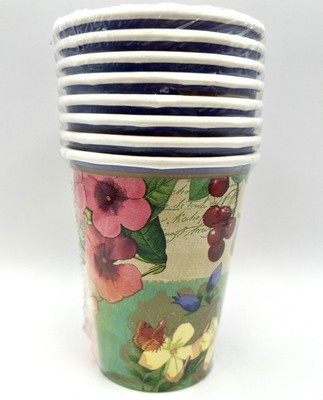 Le Jardin Spring Floral Flower Garden Cocktail Party 9 oz. Paper Cups