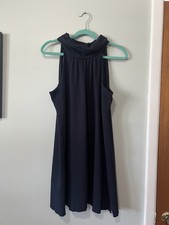 Eliza J High Neck Sleeveless Navy Blue Dress Gold Button Women Sz 14