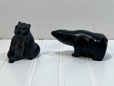 Boma Polar Bear Sitting Figures Canada Inuit Hand Sculpted Carve Black Soapstone