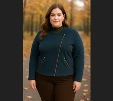 Torrid Studio Moto Jacket 2X 18 20 Blue Double Knit Full Zip Pockets Fall Winter