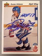 TEEMU SELANNE AUTOGRAPHED 1991-92 UPPER DECK ROOKIE CARD INSCRIBED HOF 17. rookie card picture