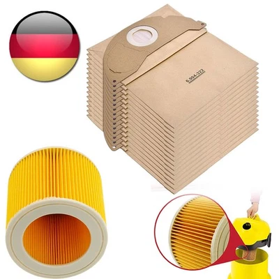 MARKENLOS WD 2 Staubsaugerbeutel + Filter für KÄRCHER 6.904-322.0 MV2 WD2 A2003 kompatibel