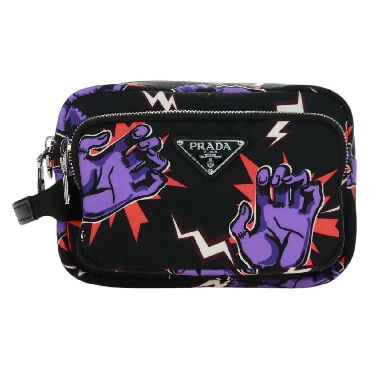PRADA クマ刺繍 ナイロンポーチ PRADA Universal Studio Collaboration Frankenstein Bag Nylon Purple