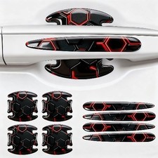 8PCS Car Door Handle Scratch Protectors, 3D Paterned-Marking Color: Black-Red