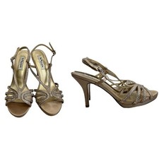 Nina Gold Rhinestone Strappy Heels Sz 7.5 Party Shoes Wedding Formal Cocktail