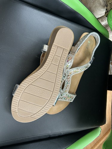 Silber Strass Slingback Sandalen elastische Knöchelriemen Damen Boho Schuhe Größe 9 - Bild 3 von 4