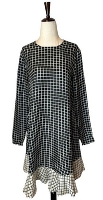 Rachel Zoe Dress Women 4 Black Ivory Silk Anika Grid Print Ruffle Hem Mini