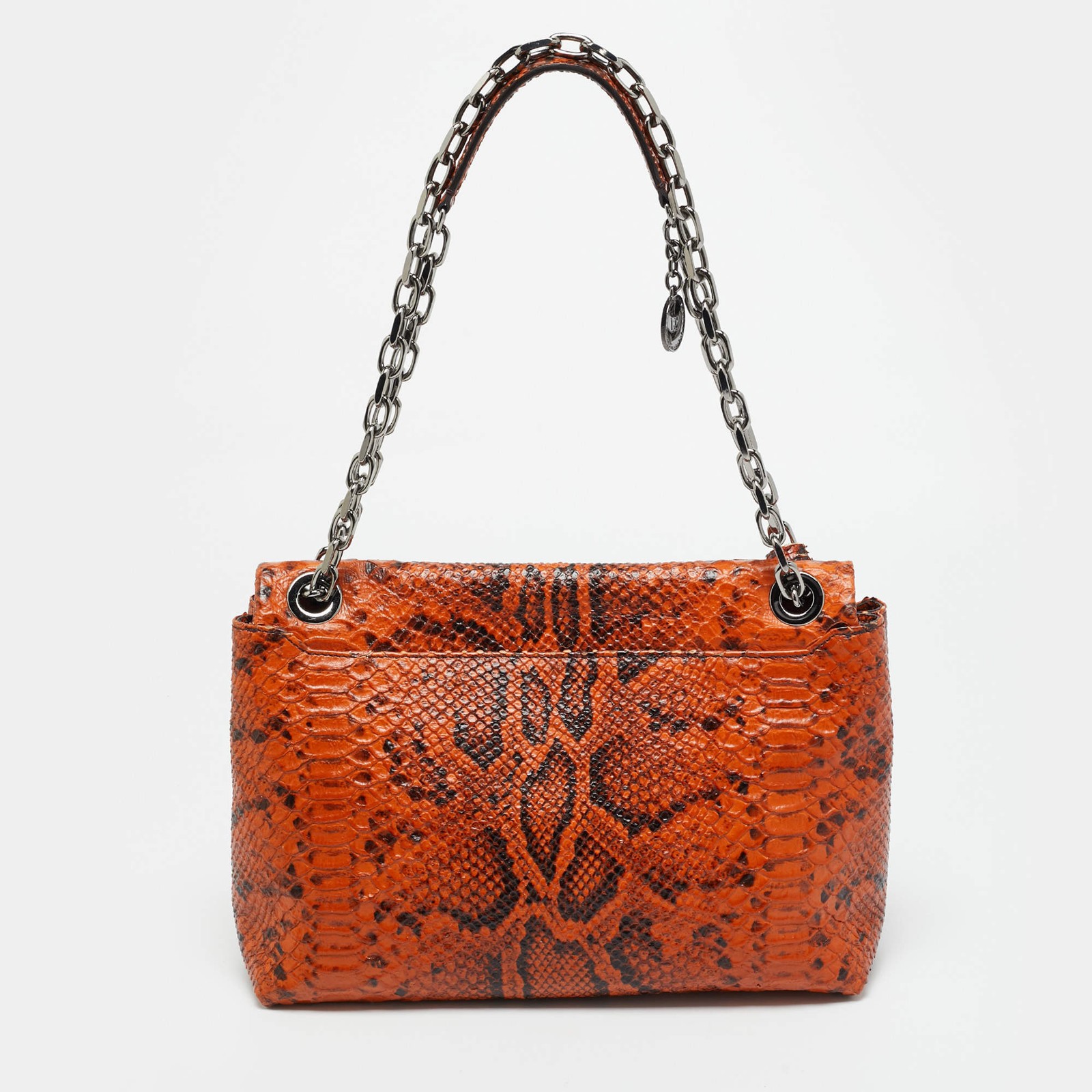 Escada Logo Flap OrangeBlack Python Embossed Leat… - image 4