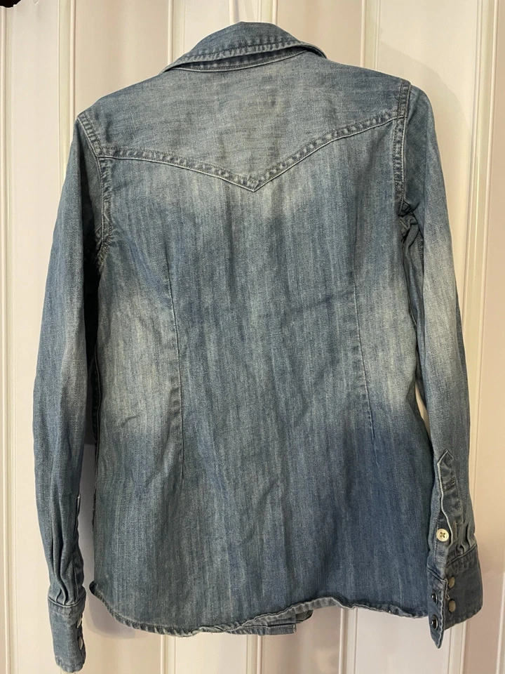 CHAQUETA DE MEZCLILLA RALPH LAUREN Denim Goods niñas niños lavado claro talla 8 broches de presión perla de colección Foto 4 de 4