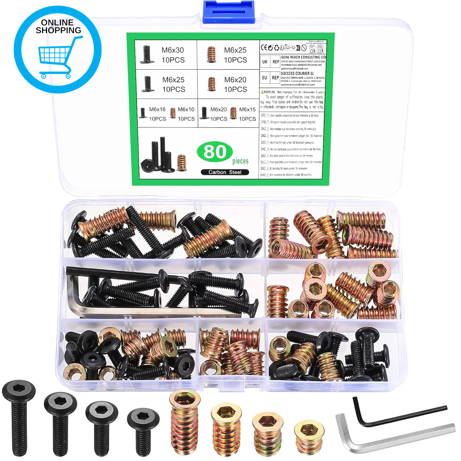M6 Threaded Inserts for Wood with Bolts, 80 Pcsthreaded Insert Nuts with Bolts,