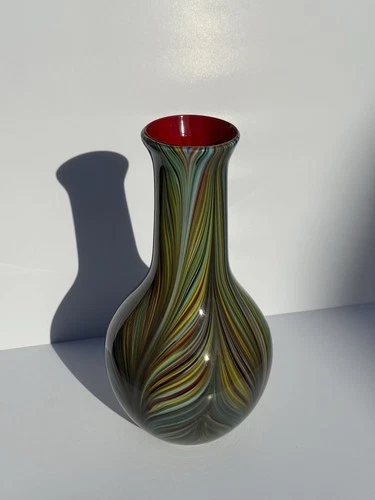 VINTAGE RARE LARGE MURANO ART GLASS VASE ITALY MULTI COLORED 14 INCHES TALL