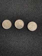 Norway 3 (three) 10 ORE -  1966 1986 1987-   Foreign Coin  15mm
