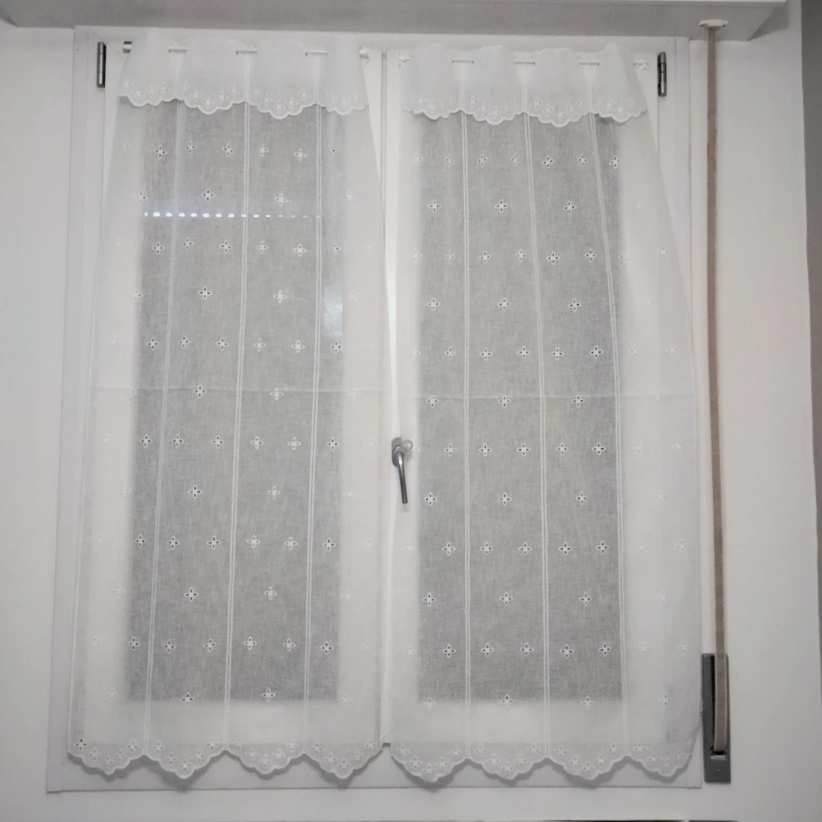 Coppia Tendine ricamate per Finestra e porta Larghezza 45-65-90 cm Tende su Misura colore bianco/bianco-Art. emma (A - 2 * 45x150 cm