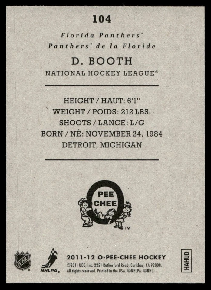 2011-12 O-Pee-Chee Retro David Booth Florida Panthers #104 - Image 2 of 2