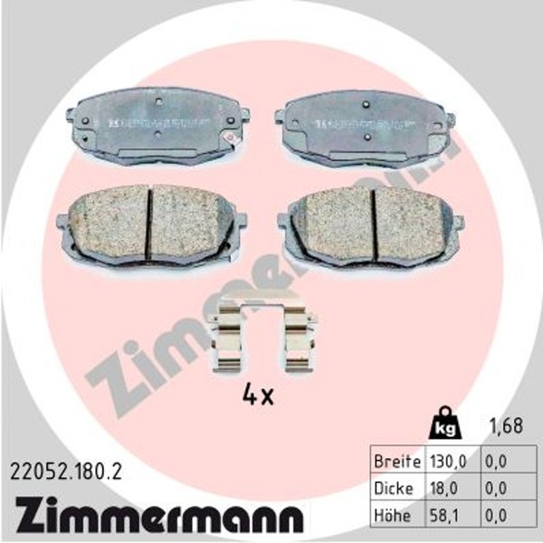 Zimmermann Bremsbelagsatz Scheibenbremse 22052.180.2 FüR Hyundai Kona OS OSE OSI-image