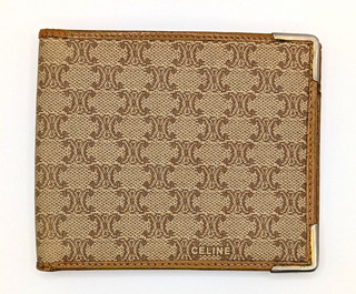 Vintage Celine Macadam Canvas Bifold Men's Wallet Beige Rare