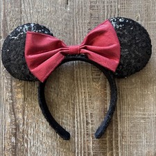 Disney Minnie Mouse Black Sequin Ears Headband with Red Bow