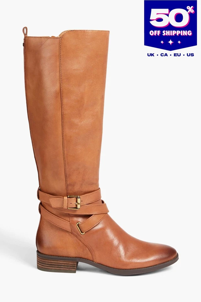 PVP €152 SAM EDELMAN Botas hasta la rodilla de cuero US7 UK4 EU37 marrón hebilla cremallera - Imagen 1 de 4