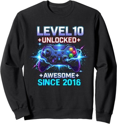 Level 10 Unlocked Awesome Since 2016 10th Birthday Unisex Crewneck Sweatshirt