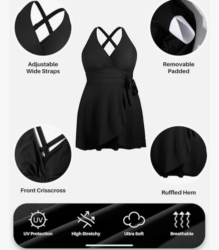 Costume da bagno donna sexy NERO pezzo unico costume da bagno con volant taglie forti - Foto 9 di 9