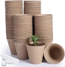 JERIA 100-Pack 3.15 Inch Peat Pots for Seedling with 100 Pcs Plant Labels