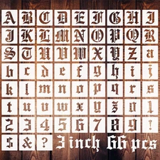 66 Piece Gothic Style Alphabet Letter Stencil Kit 3 Inch Creamy White
