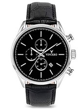 Vincero Luxury Men's Chrono Watch 43mm Italian Leather Used Black/Silver From Ja