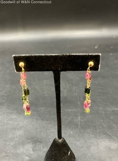 18K Yellow Gold Multicolored Dangling Earrings 4.09g
