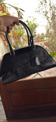 PRADA Shoulder Bag Bowling Tessuto Black Nylon and leather