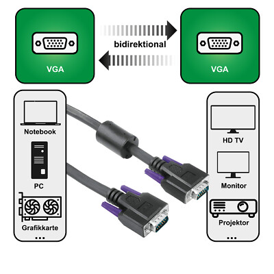 Hama 3m VGA-Kabel D-Sub 15Pol für PC TFT LCD CRT HD Monitor TV Beamer Bildschirm