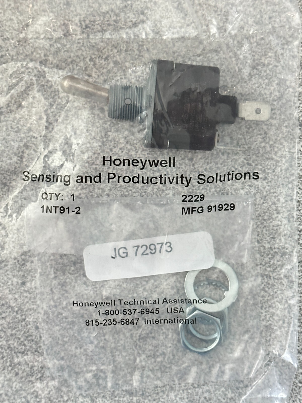 NEW HONEYWELL 1NT91-2 Toggle Switch 15A QC Tabs SPST 2-Position Maintained