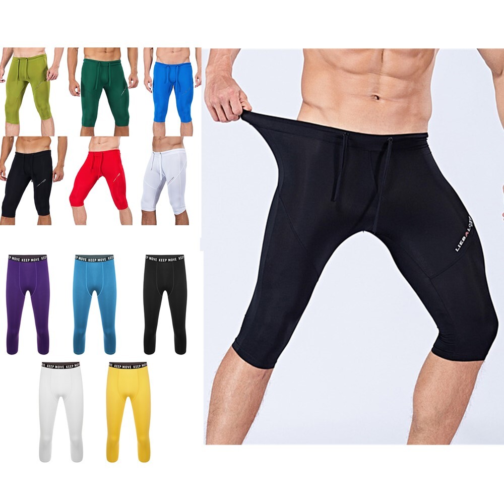 Men's 3/4 Compression Pants Stretchy Running Workout Tights Baselayer Activewear
