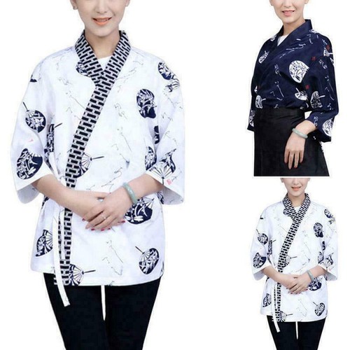 Unisex Sushi Chef Coats Japanese Kimono Half Sleeve Tops Restaurant Jacket 110 - Picture 4 of 13