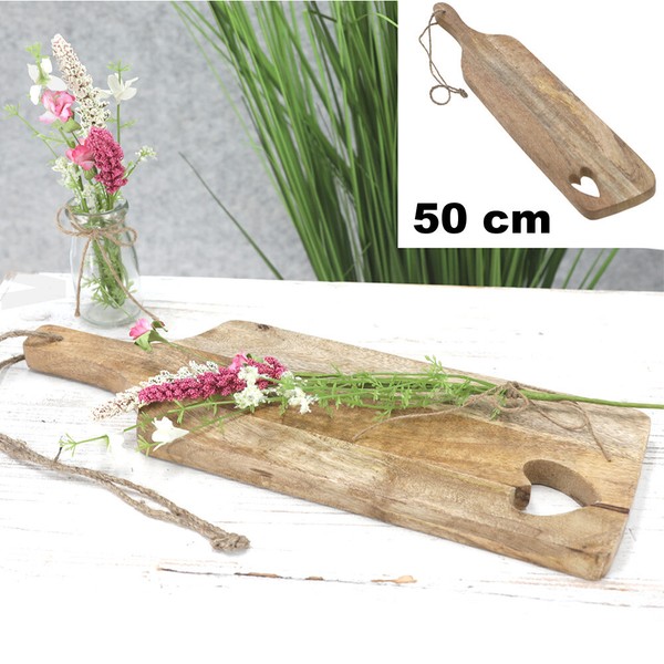 50 Cm Servier Schneide Brett Mango Holz Brot Schinken KäSe Platte Griff Herz-image