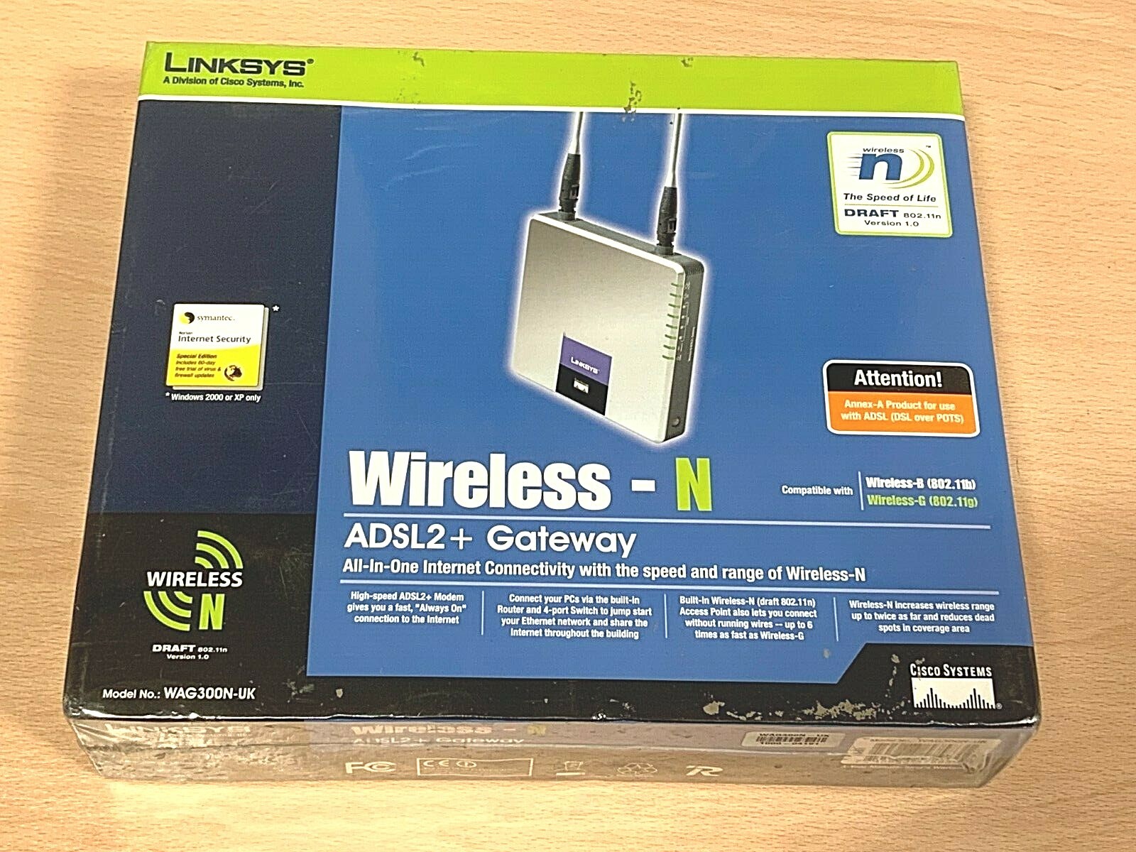 Linksys  Wireless - N, ADSL2 + Gateway 10/100 Router (WAG300N-UK)