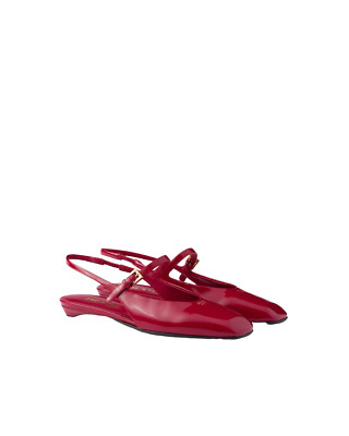 PRADA $1120 Cherry Red Patent Leather Slingback Ballerinas