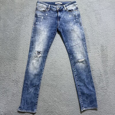 Mavi Jeans Womens 28 Emma Slim Boyfriend Distressed Blue Stretch Denim 28x30 Y2K
