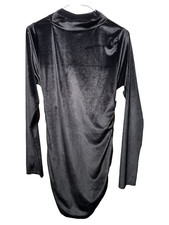 Black Velvet High Neck Rouched Back Bodycon Dress UK 12 PrettyLittleThing