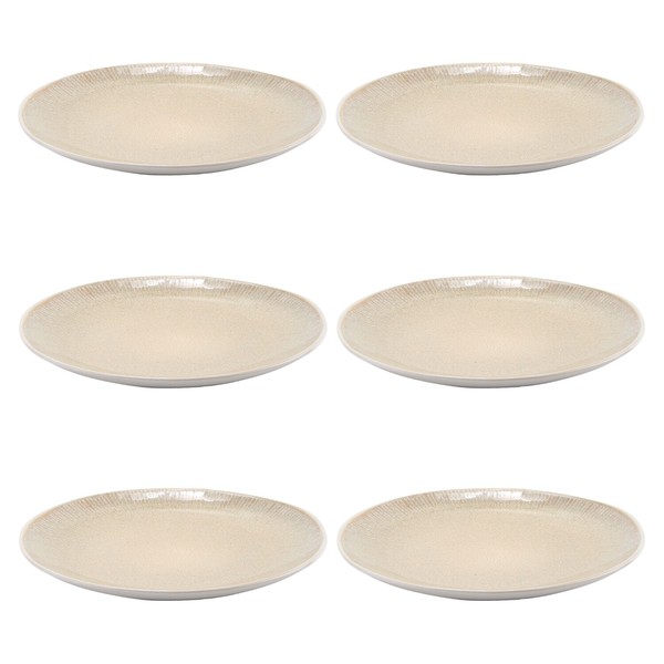 Dessertteller 6Er Set Kuchenteller Teller Steingut Beige Weiß Mit PräGung Ø22 Cm-image