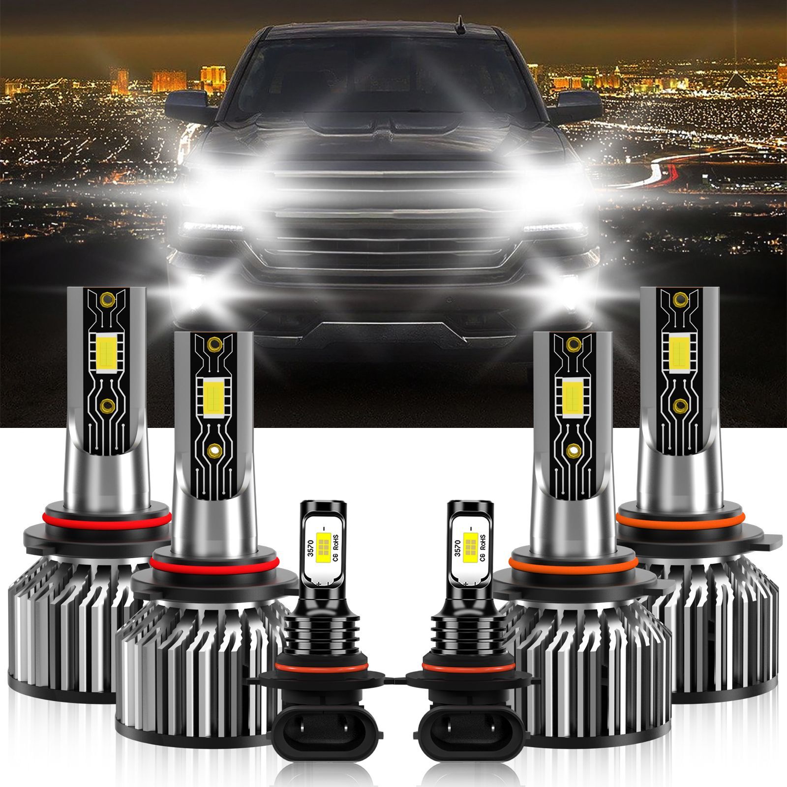 6x LED Headlight Bulb Combo Fog Light  For Chevrolet Silverado 1500 HD 2003-2006